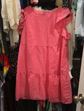Pink Ruffle Sleeve Eyelet Dress